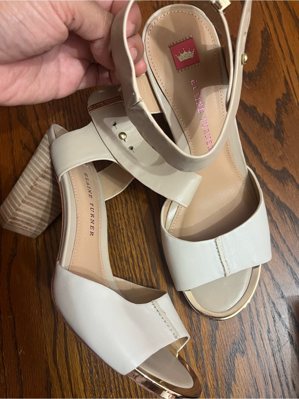 Elaine Turner Ivory Open-Toe Ankle-Strap Block Heels